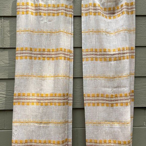 PAIR of Curtain Panels MCM HAND-WOVEN Wool Yellow/Rust/Cream Scandinavia Simple - Picture 6 of 16
